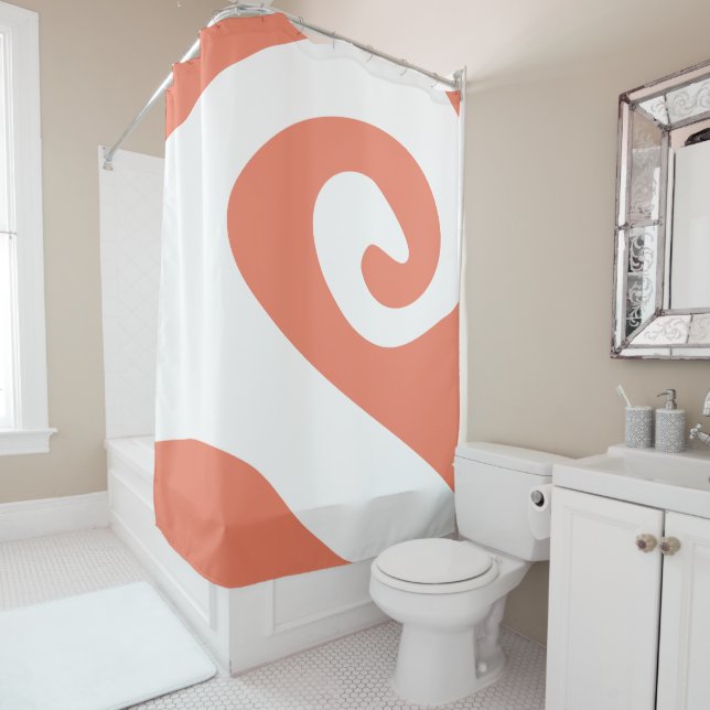 Salmon and White Swirl Wave Shower Curtain (In Situ)
