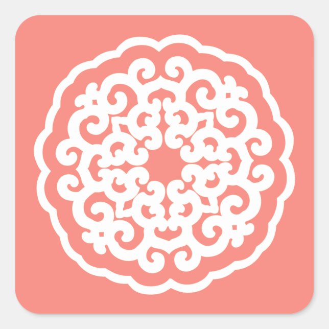 Salmon Asian Moods Mandalla Square Sticker (Front)