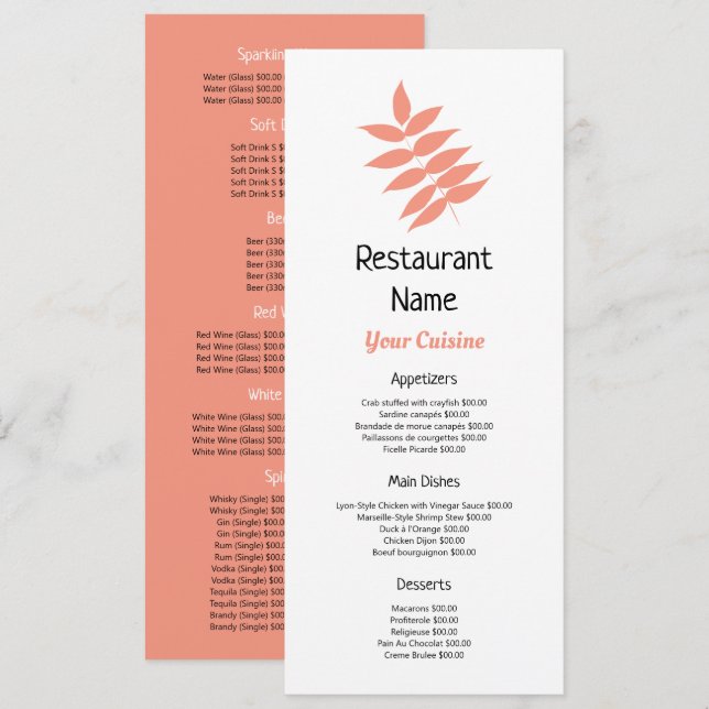 Salmon Autumn Leaf, Restaurant Slimline Menu (Front/Back)