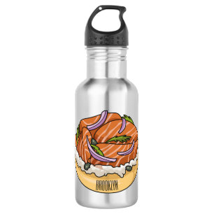 Salmon bagel cartoon illustration  532 ml water bottle