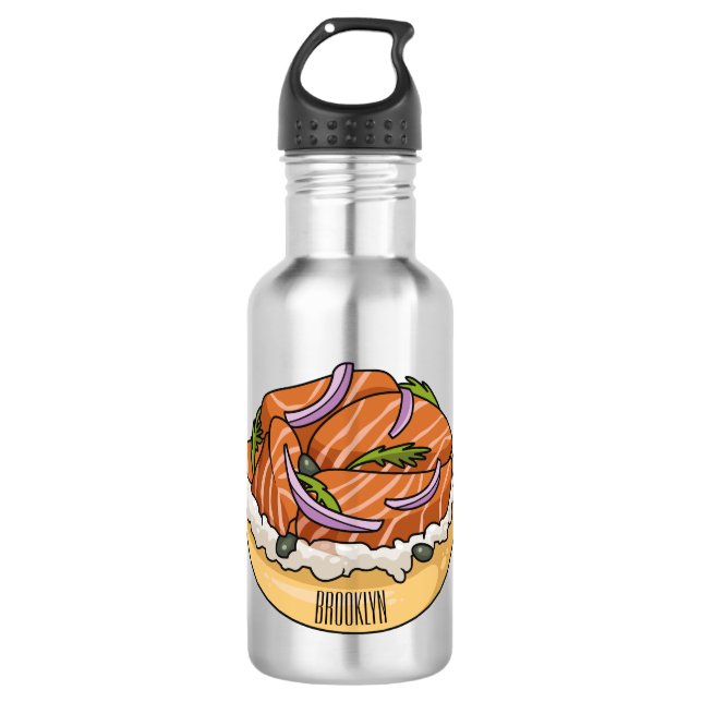 Salmon bagel cartoon illustration  532 ml water bottle (Front)