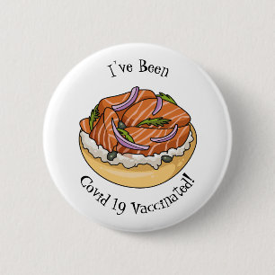 Salmon bagel cartoon illustration 6 cm round badge