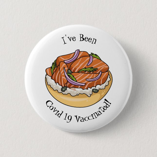 Salmon bagel cartoon illustration 6 cm round badge (Front)