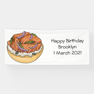 Salmon bagel cartoon illustration  banner
