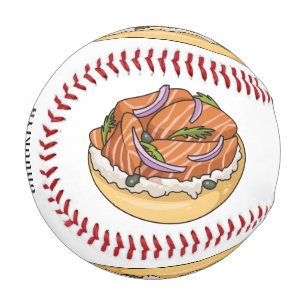 Salmon bagel cartoon illustration baseball