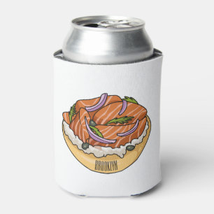 Salmon bagel cartoon illustration can cooler