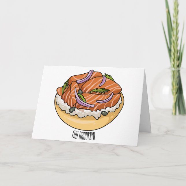 Salmon bagel cartoon illustration  card (Front)