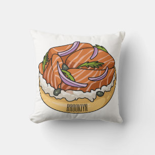 Salmon bagel cartoon illustration  cushion