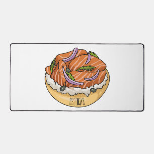 Salmon bagel cartoon illustration  desk mat