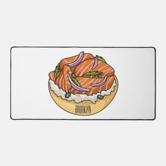 Salmon bagel cartoon illustration  desk mat (Front)