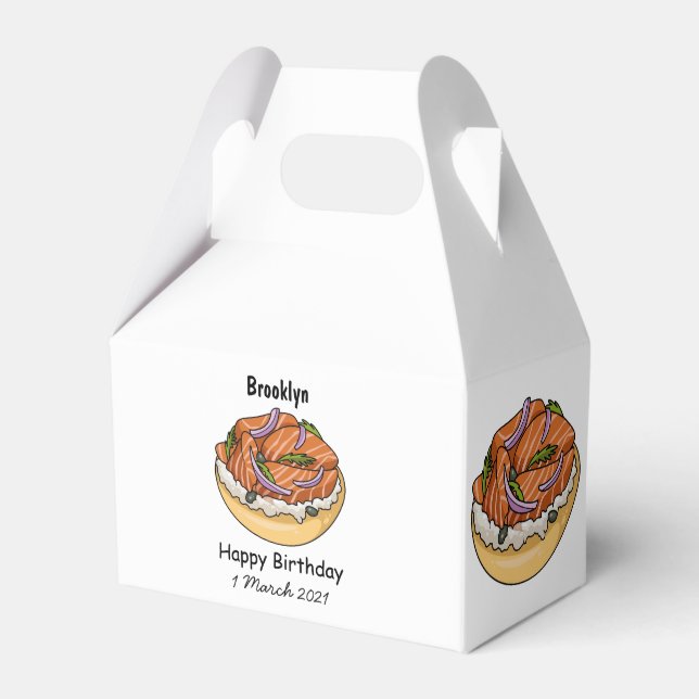 Salmon bagel cartoon illustration favour box (Front Side)