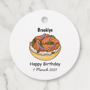 Salmon bagel cartoon illustration favour tags