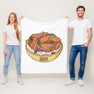 Salmon bagel cartoon illustration  fleece blanket