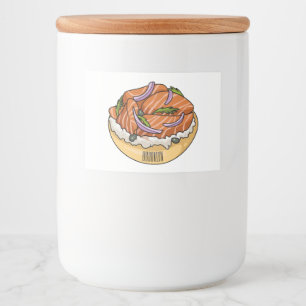 Salmon bagel cartoon illustration  food label