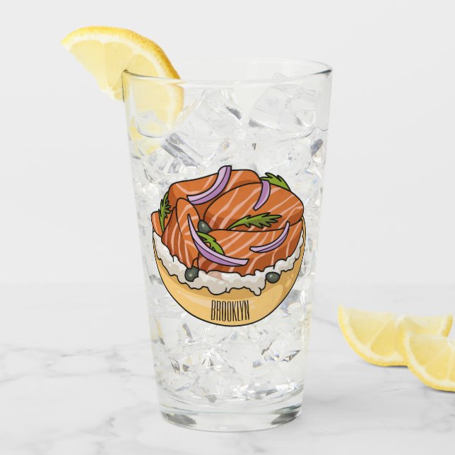 Salmon bagel cartoon illustration  glass (Front Ice)