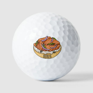 Salmon bagel cartoon illustration golf balls