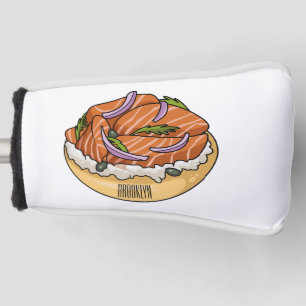 Salmon bagel cartoon illustration  golf head cover