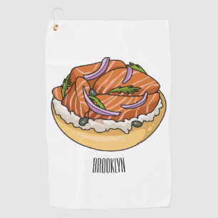 Salmon bagel cartoon illustration golf towel