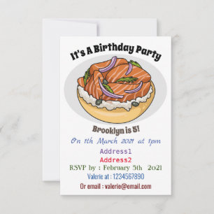 Salmon bagel cartoon illustration  invitation
