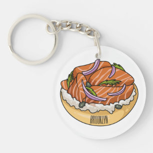 Salmon bagel cartoon illustration  key ring