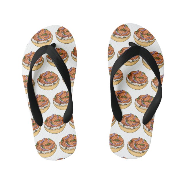 Salmon bagel cartoon illustration  kid's flip flops (Footbed)