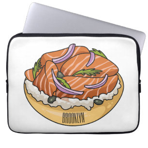 Salmon bagel cartoon illustration  laptop sleeve