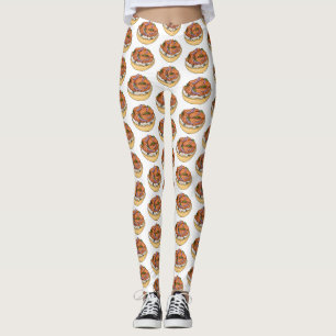 Salmon bagel cartoon illustration  leggings