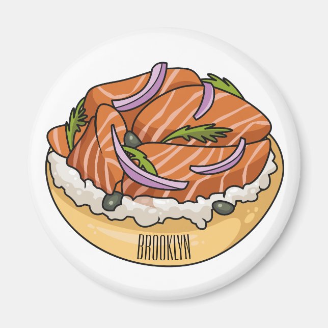 Salmon bagel cartoon illustration  magnet (Front)