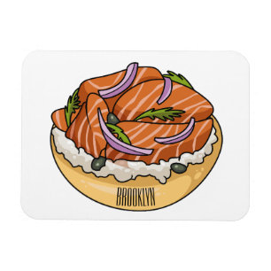 Salmon bagel cartoon illustration  magnet