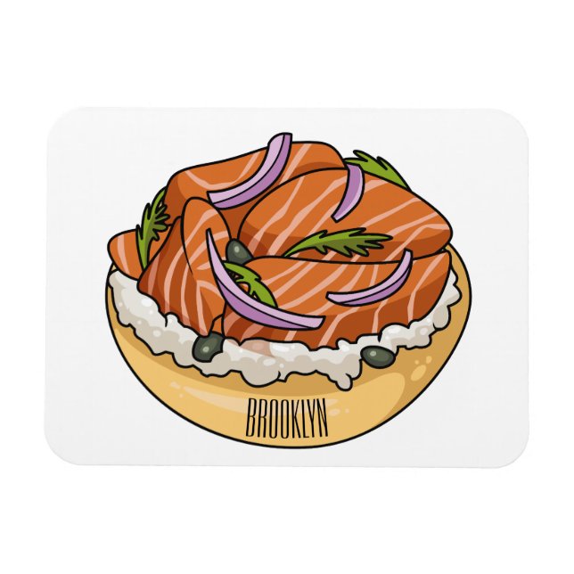 Salmon bagel cartoon illustration  magnet (Horizontal)