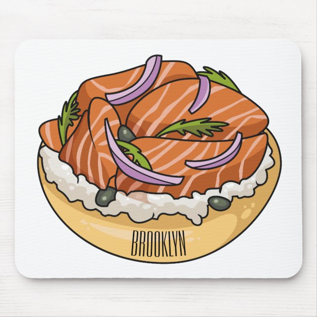 Salmon bagel cartoon illustration  mouse mat (Front)