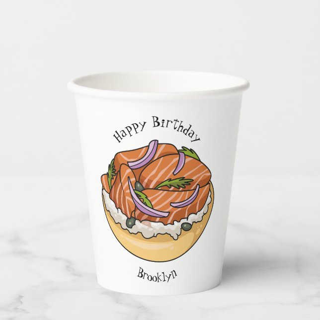 Salmon bagel cartoon illustration paper cups (Front)