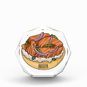 Salmon bagel cartoon illustration  photo block