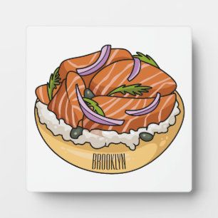 Salmon bagel cartoon illustration  plaque