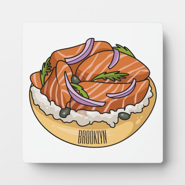 Salmon bagel cartoon illustration  plaque (Front)