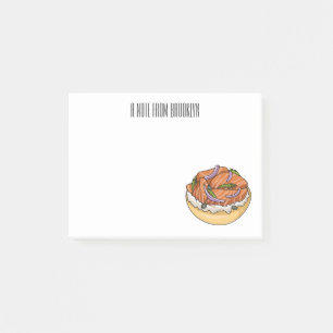 Salmon bagel cartoon illustration  post-it notes
