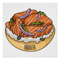 Salmon bagel cartoon illustration 