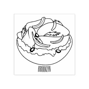 Salmon bagel cartoon illustration rubber stamp