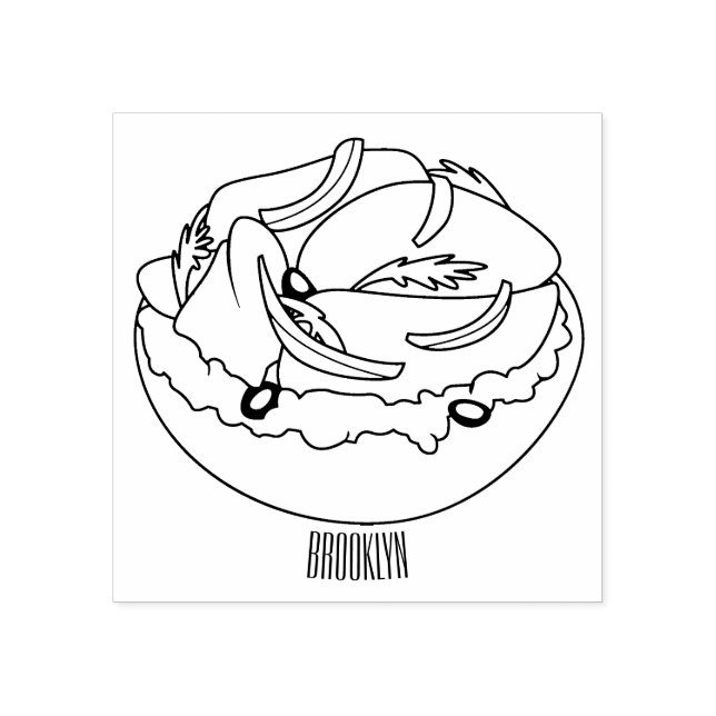 Salmon bagel cartoon illustration rubber stamp (Imprint)