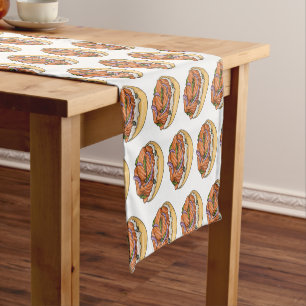 Salmon bagel cartoon illustration  short table runner