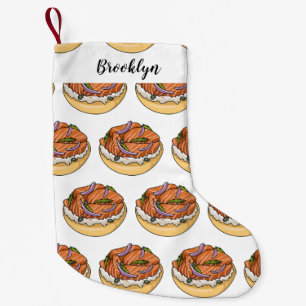 Salmon bagel cartoon illustration  small christmas stocking