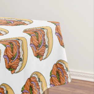 Salmon bagel cartoon illustration  tablecloth