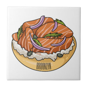 Salmon bagel cartoon illustration  tile