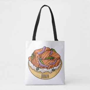 Salmon bagel cartoon illustration  tote bag