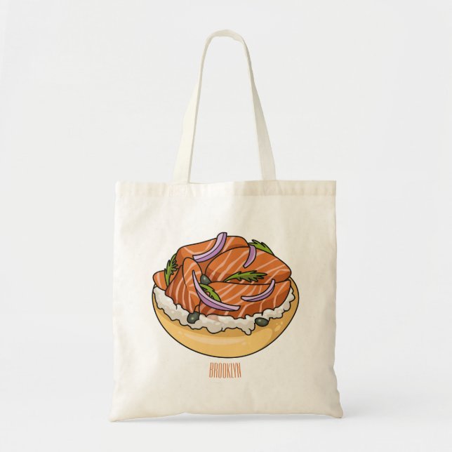 Salmon bagel cartoon illustration  tote bag (Front)