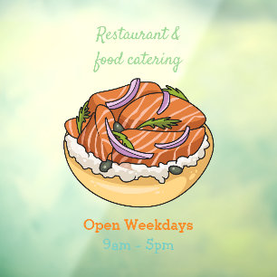 Salmon bagel cartoon illustration  window cling