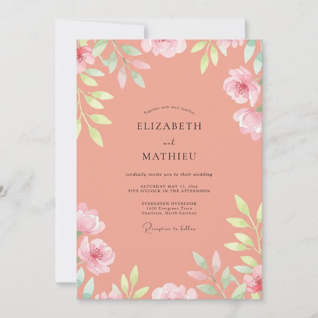 Salmon Bloom Wedding Invitation (Front)