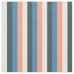 Salmon, Blue, Dark Slate Grey, White & Black Lines Fabric