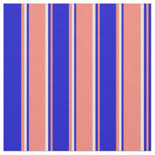 Salmon, Blue & Light Yellow Coloured Stripes Fabric