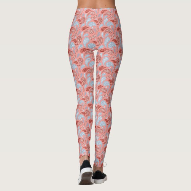 Salmon-Blue Paisley Pattern Leggings (Back)